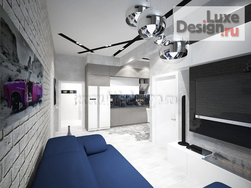 Дизайн интерьера апартаментов "Апартаменты с элементами стилей лофт и хай-тек" (фото 1)
