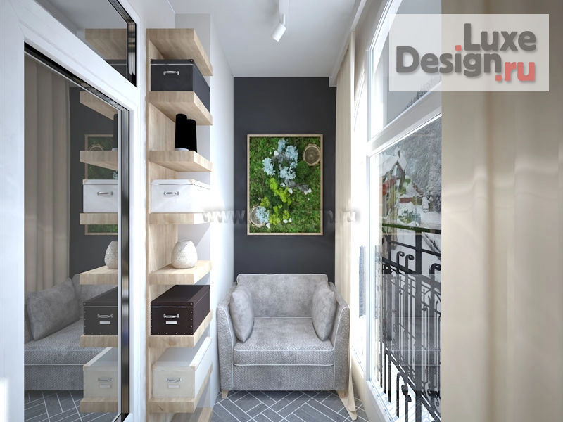 Дизайн интерьера комнаты "Интерьер гостиной и лоджии в серо-бежевых тонах" (фото 5)