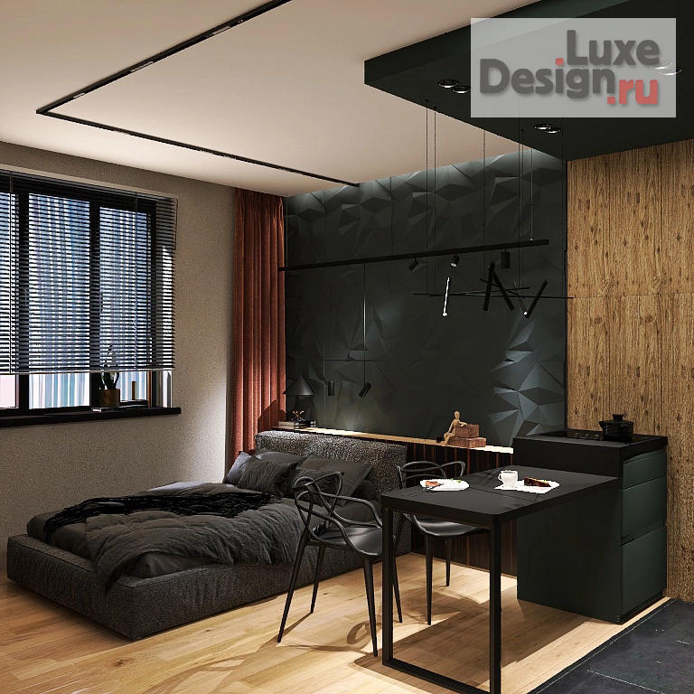 Дизайн интерьера квартиры студии "СТУДИЯ С МУЖСКИМ ХАРАКТЕРОМ" (фото 2)