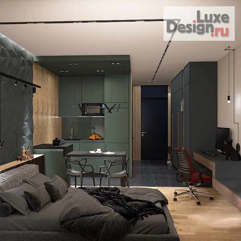 Дизайн интерьера квартиры студии "СТУДИЯ С МУЖСКИМ ХАРАКТЕРОМ" (фото 3)