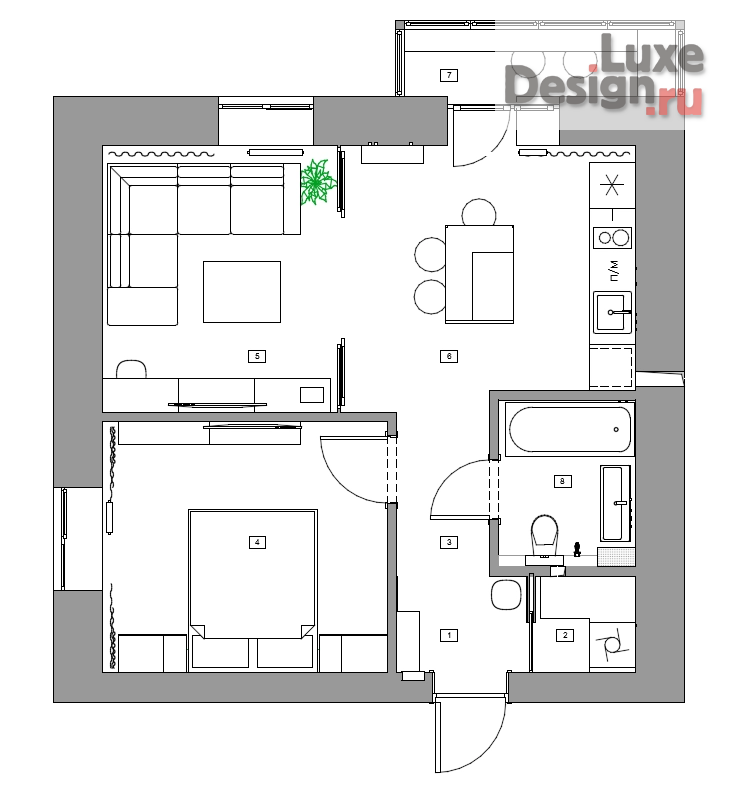 Дизайн интерьера двухкомнатной квартиры "квартира 2х комнатная 50м2" (фото 15)