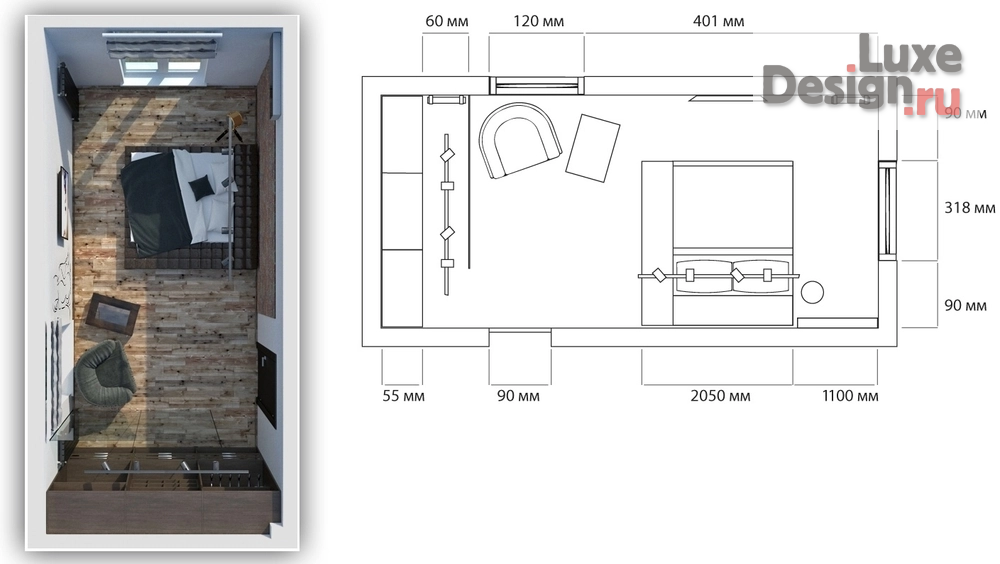 Дизайн интерьера спальни "Loft" (фото 5)
