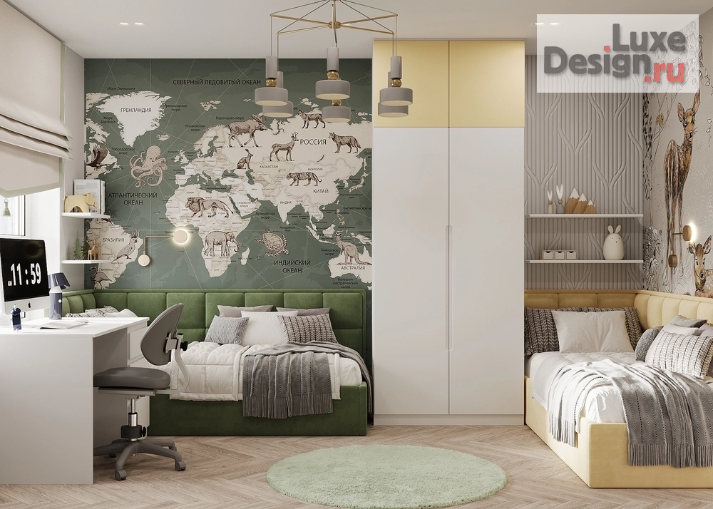 Дизайн интерьера двухкомнатной квартиры "Очаровательная детская комната для двоих" (фото 1) от дизайнера Ушакова Юлия Валерьевна Дизайн интерьера двухкомнатной квартиры "Очаровательная детская комната для двоих" (фото 1)