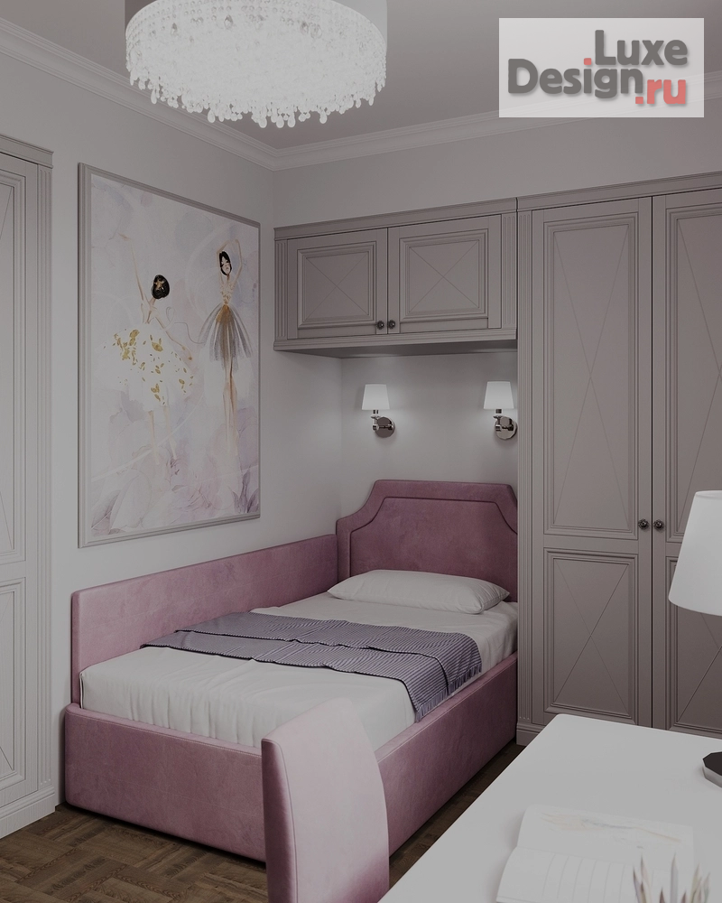Дизайн интерьера четырехкомнатной квартиры "Детская комната для маленькой принцессы в ЖК "Мосфильмовский"" (фото 3)