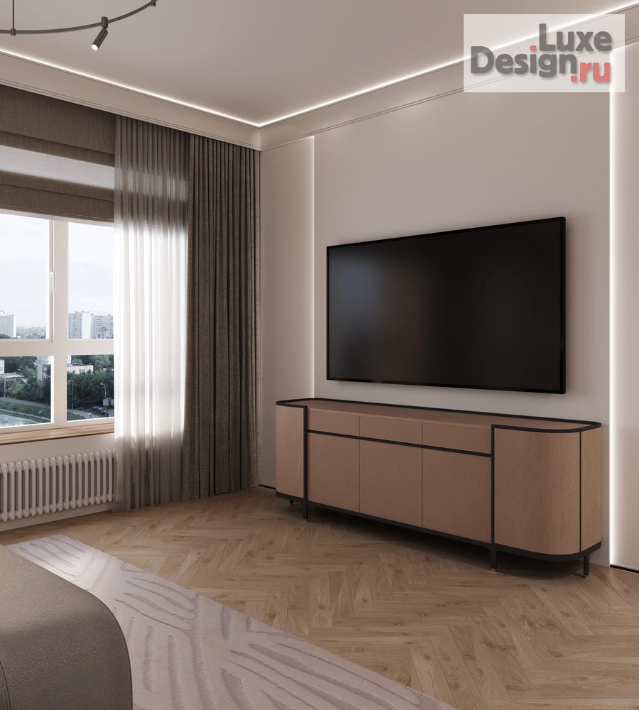 Дизайн интерьера трехкомнатной квартиры "Большая квартира для семьи с ребенком" (фото 8) от дизайнера Муравьева Ксения Вадимовна Дизайн интерьера трехкомнатной квартиры "Большая квартира для семьи с ребенком" (фото 8)