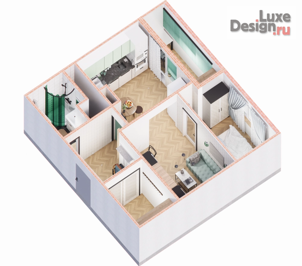 Дизайн интерьера однокомнатной квартиры "Сканди для пары" (фото 7)