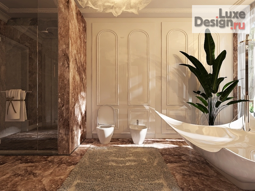 дизайн интерьера санузла "Интерьер ванной в лучах солнечного света" (фото 4)