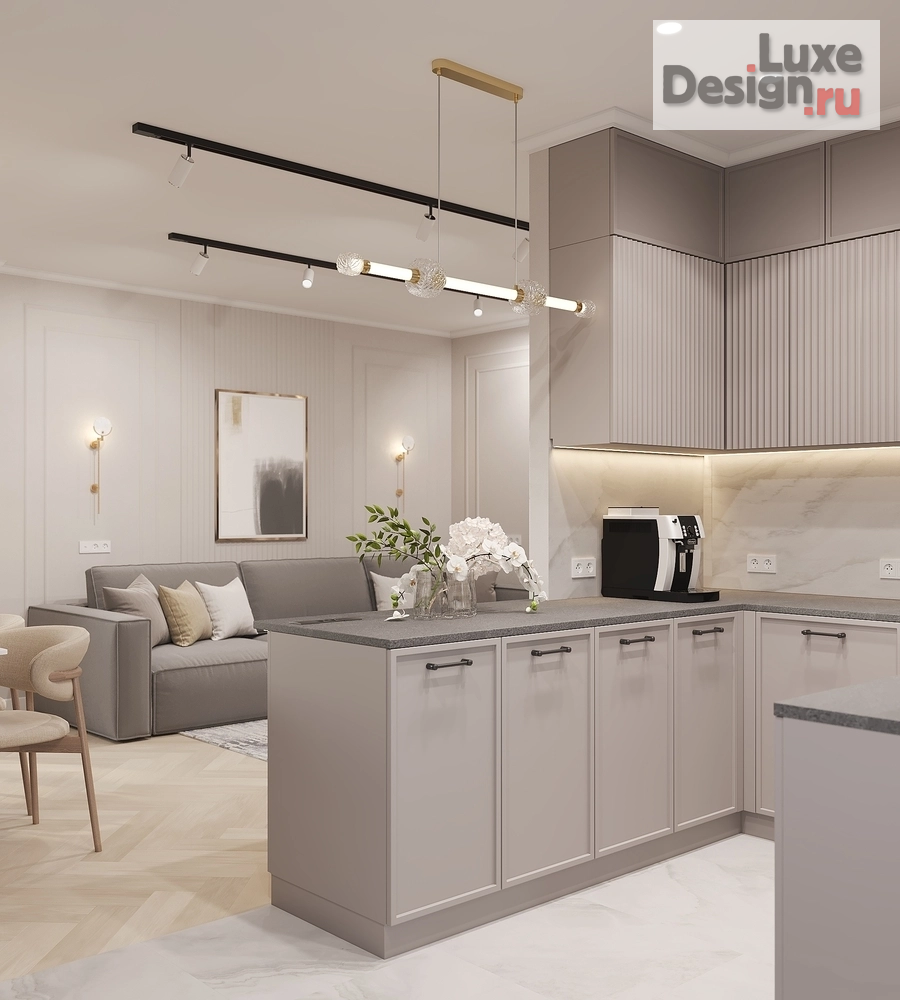 Дизайн интерьера гостиной "Деликатный серый, гостиная" (фото 6) от дизайнера Юлия Бушуева Дизайн интерьера гостиной "Деликатный серый, гостиная" (фото 6)