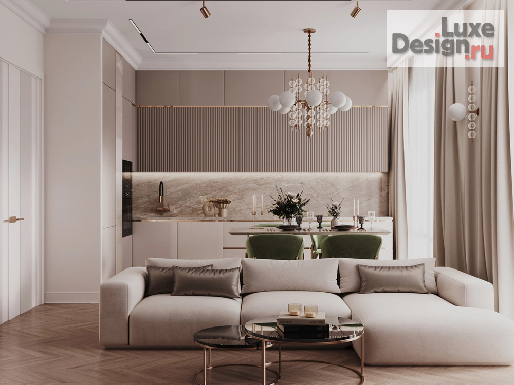 Дизайн интерьера трехкомнатной квартиры "Квартира 78 м2 в неоклассике в ЖК Ilove" (фото 1)