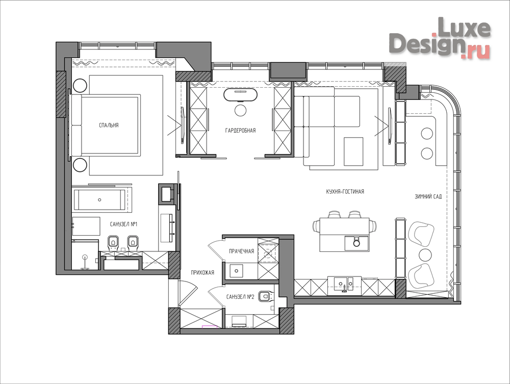 Дизайн интерьера апартаментов "Апартаменты для молодой девушки в 100 м²" (фото 2)
