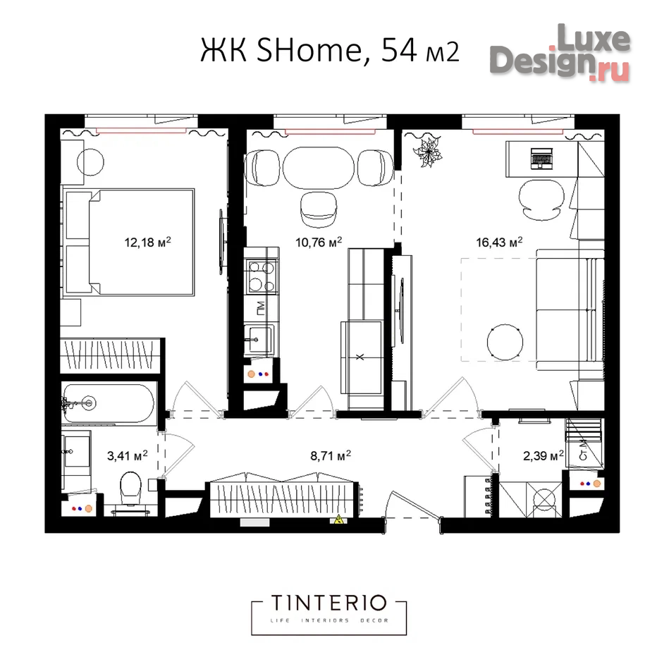 Дизайн интерьера двухкомнатной квартиры "ЖК Shome" (фото 2)