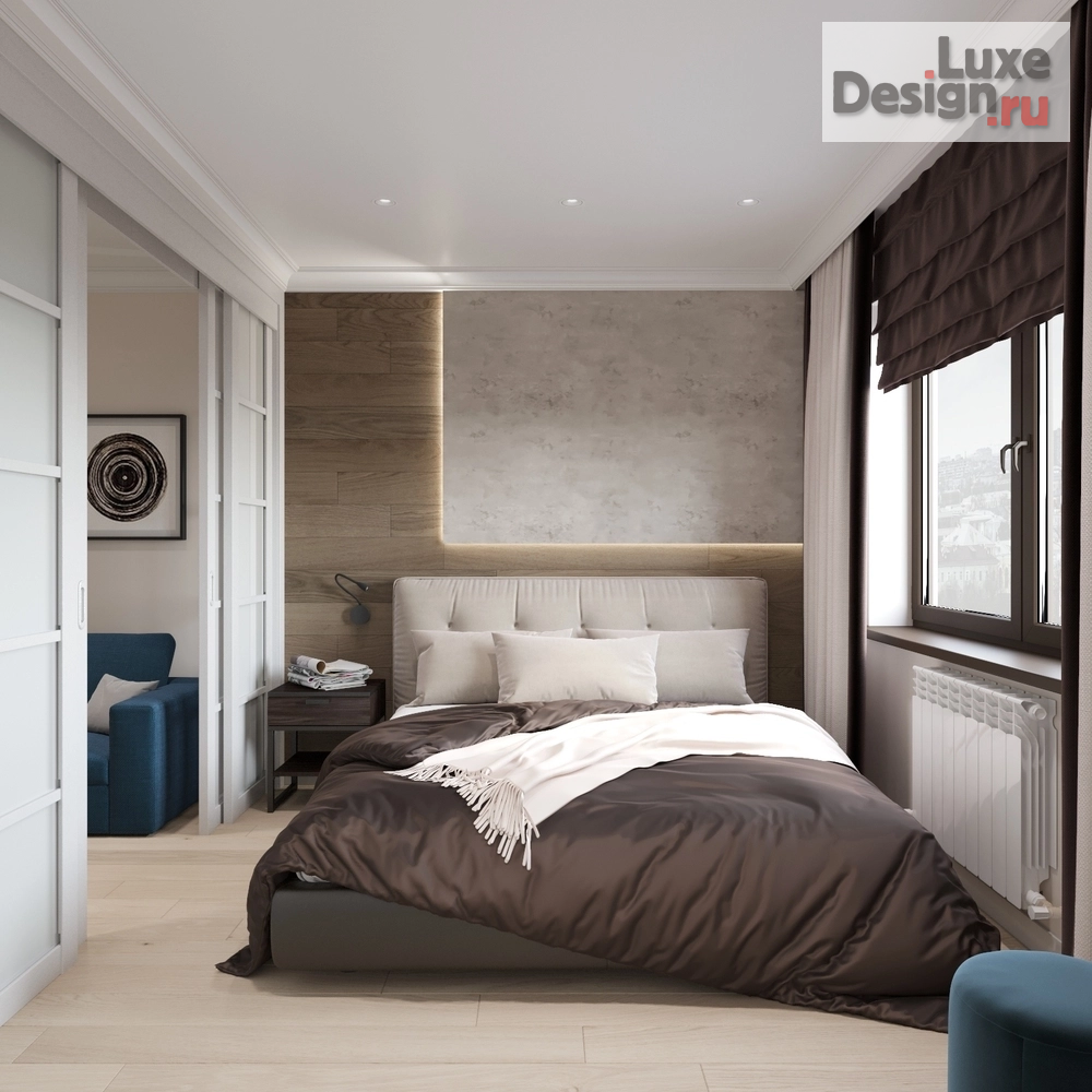 Дизайн интерьера однокомнатной квартиры "Дизайн квартиры с синей кухней" (фото 6)