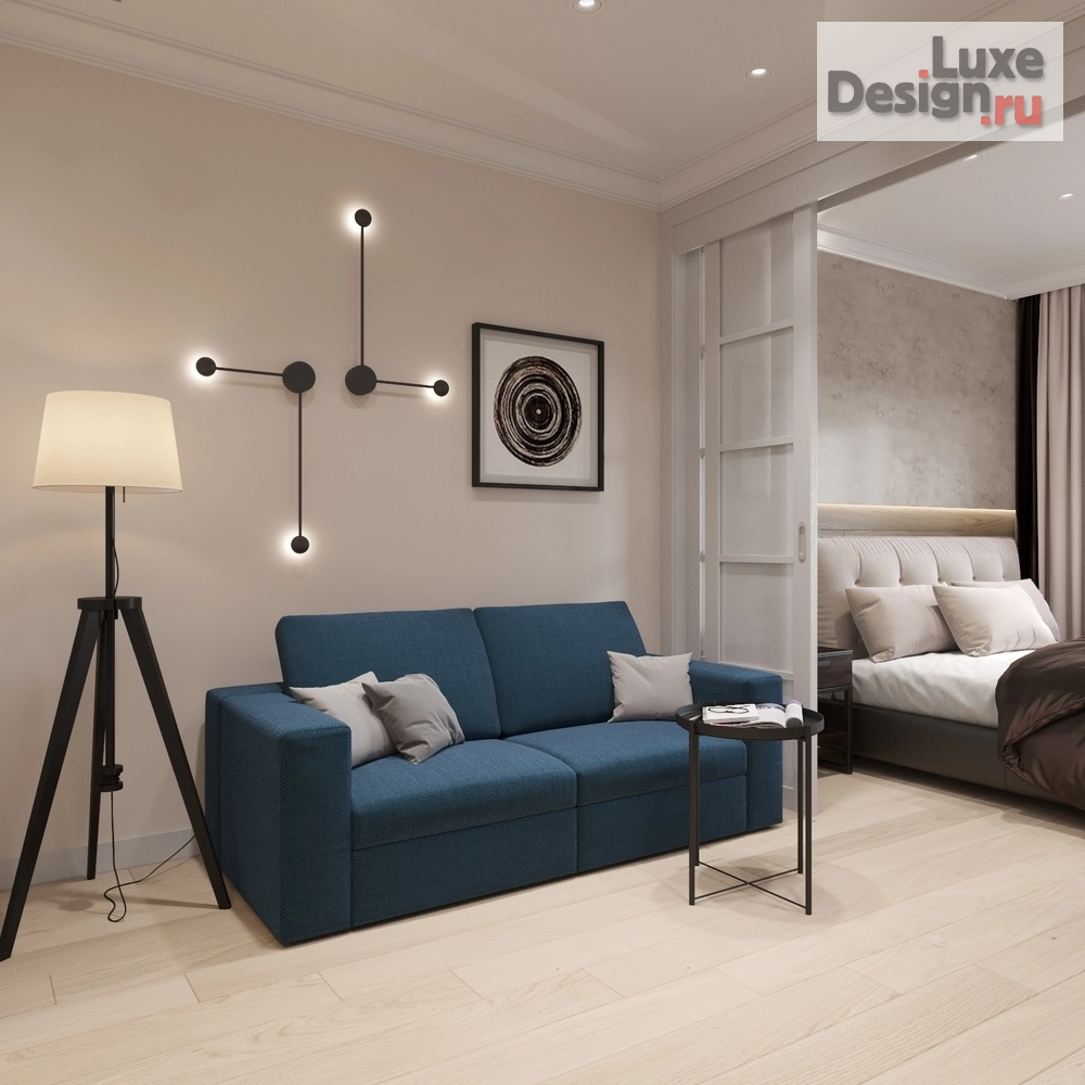 Дизайн интерьера однокомнатной квартиры "Дизайн квартиры с синей кухней" (фото 8)