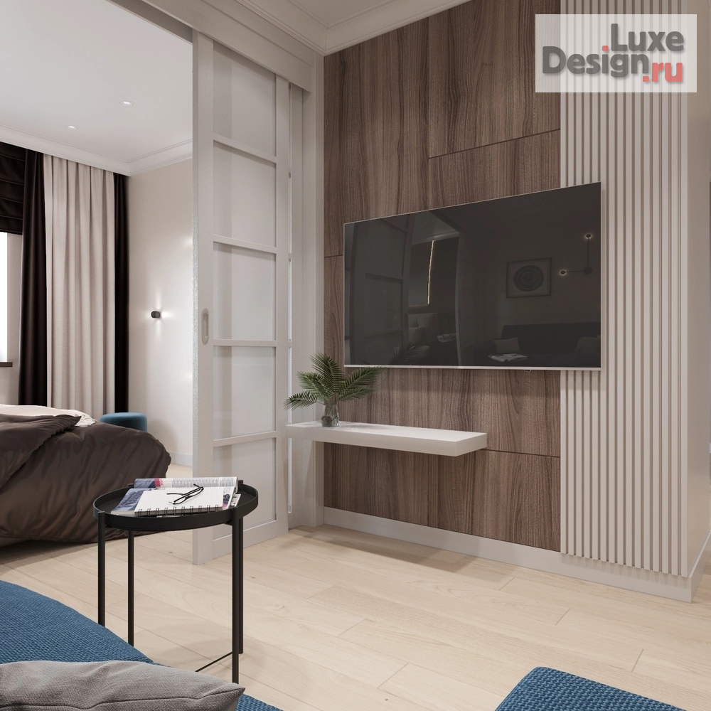 Дизайн интерьера однокомнатной квартиры "Дизайн квартиры с синей кухней" (фото 9)