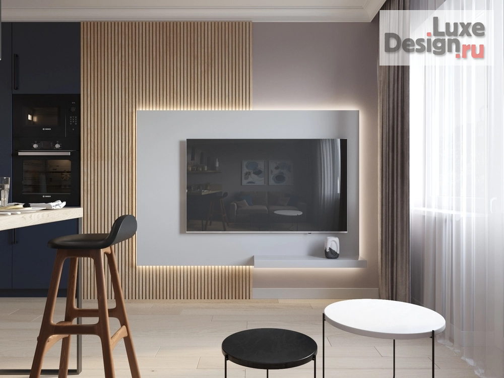 Дизайн интерьера однокомнатной квартиры "Дизайн квартиры с синей кухней" (фото 5)