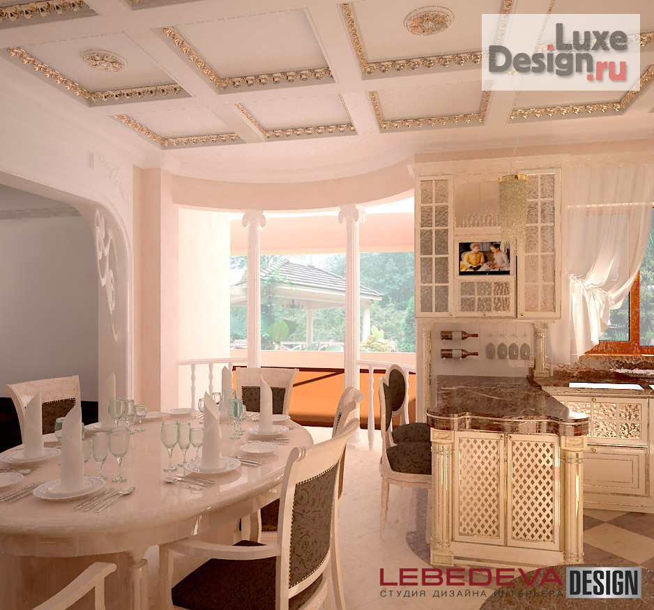 Дизайн интерьера загородного дома "ЗАГОРОДНЫЙ ДОМ.КУХНЯ-СТОЛОВАЯ. ПОСЕЛОК ПОЛЯНКА." (фото 1)