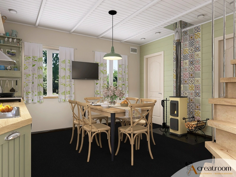 Дизайн интерьера загородного дома в Москве "Эксизный дизайн-проект первого этажа в деревянном доме"