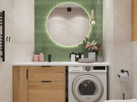 Дизайн интерьера ванной в Москве "Оливковая ванная комната, 4,79 кв.м"