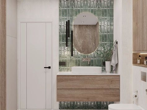 Дизайн интерьера ванной в Москве "Проект ванной с зеленым акцентом "