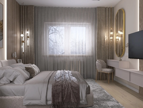 Дизайн интерьера спальни в Москве "Спальня в бежевых цветах "