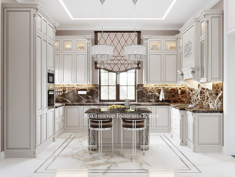 Дизайн интерьера в Москве "Кухня-столовая с островом в классическом стиле"