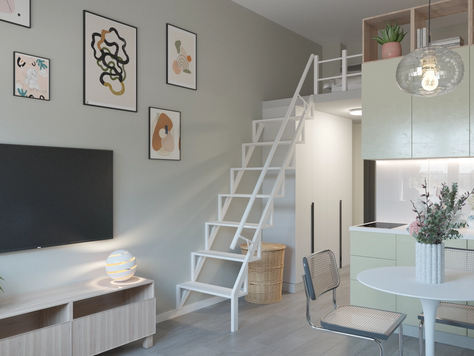 Дизайн интерьера апартаментов в Москве "Фисташка и лосось"