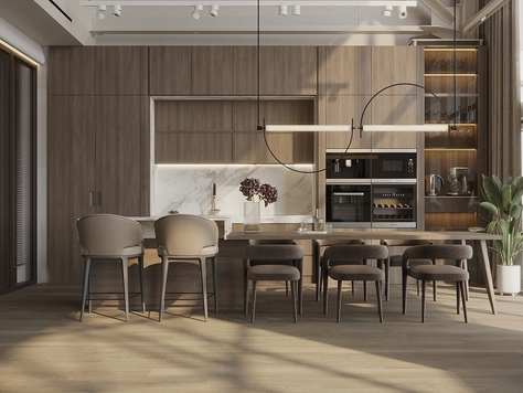 Дизайн интерьера пентхауса в Москве "Green Hill лофт пространство 1 этаж"