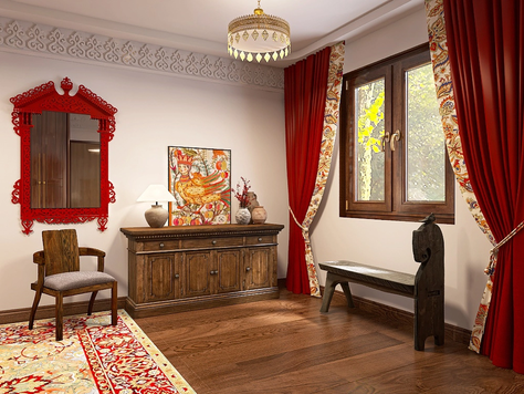 Дизайн интерьера спальни в Москве "Дом в старорусском стиле"