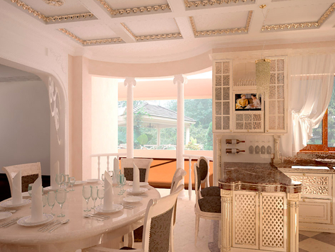 Дизайн интерьера в Москве "ЗАГОРОДНЫЙ ДОМ.КУХНЯ-СТОЛОВАЯ. ПОСЕЛОК ПОЛЯНКА."